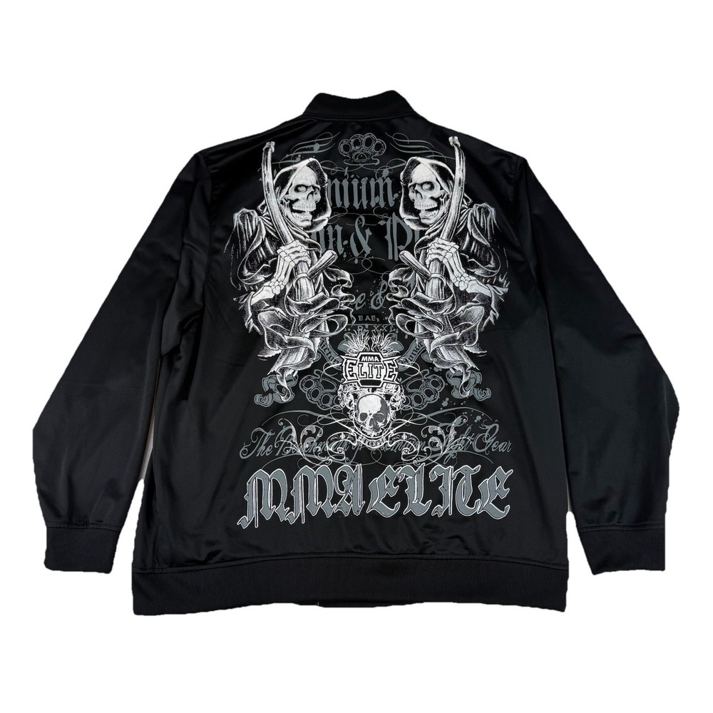 MMA Elite Grim Reaper‎ Track Jacket Adult Size XL Black Full Zip Skull Grunge